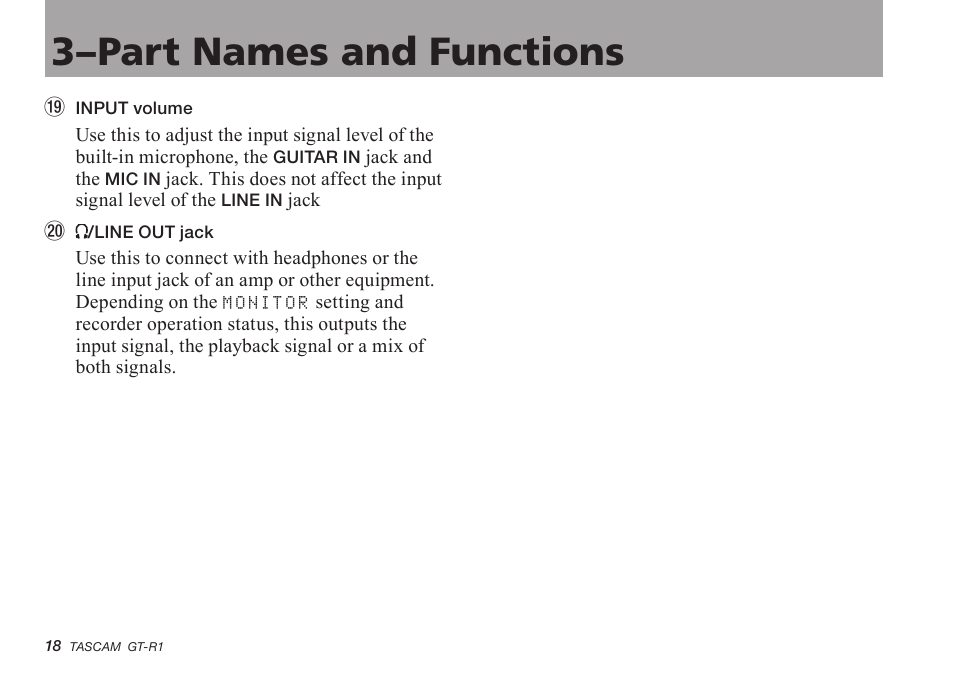 3–part names and functions | Teac GT-R1 User Manual | Page 18 / 112