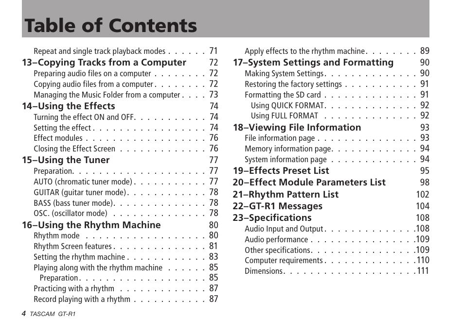 Teac GT-R1 User Manual | Page 4 / 112