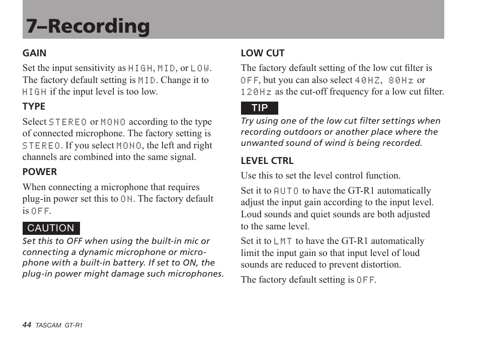 7–recording | Teac GT-R1 User Manual | Page 44 / 112