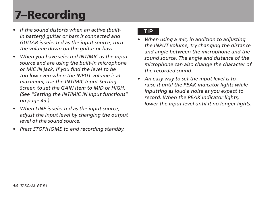 7–recording | Teac GT-R1 User Manual | Page 48 / 112