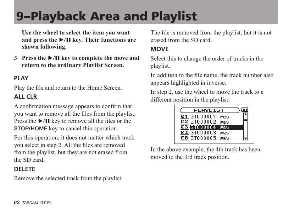 9–playback area and playlist | Teac GT-R1 User Manual | Page 62 / 112