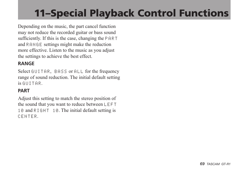 11–special playback control functions | Teac GT-R1 User Manual | Page 69 / 112