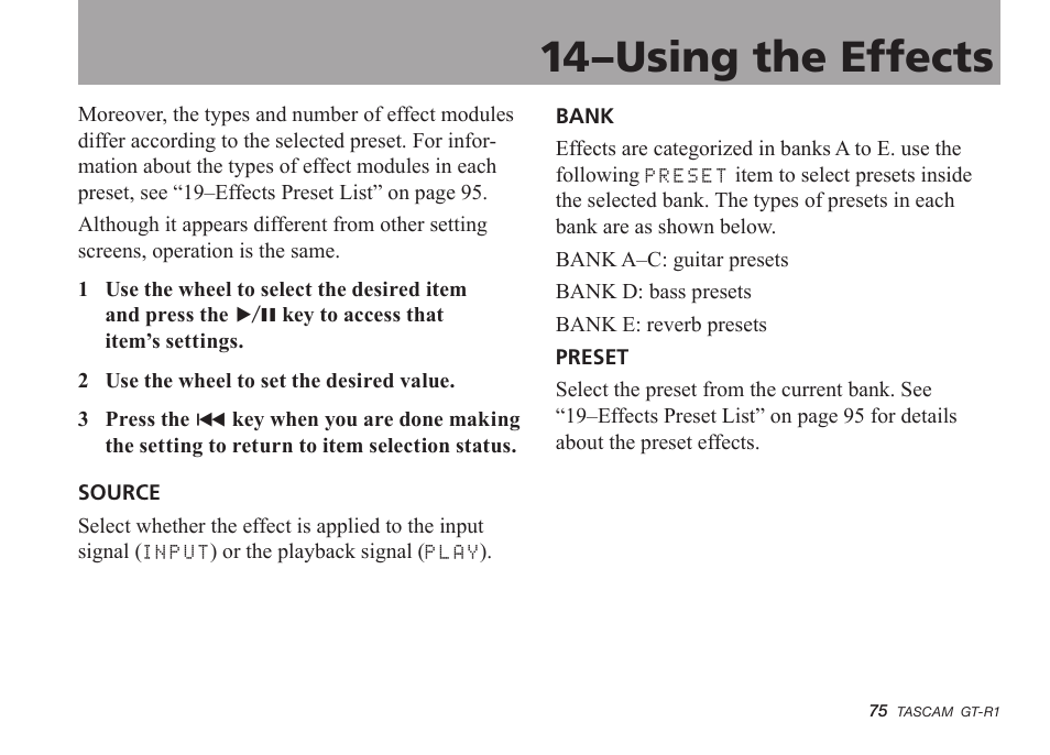 14–using the effects | Teac GT-R1 User Manual | Page 75 / 112