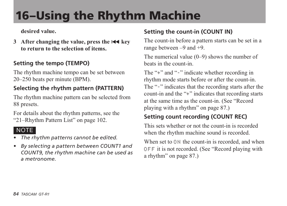 16–using the rhythm machine | Teac GT-R1 User Manual | Page 84 / 112