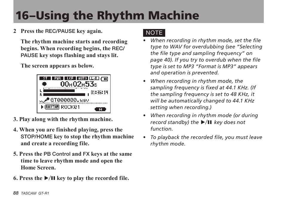 16–using the rhythm machine | Teac GT-R1 User Manual | Page 88 / 112