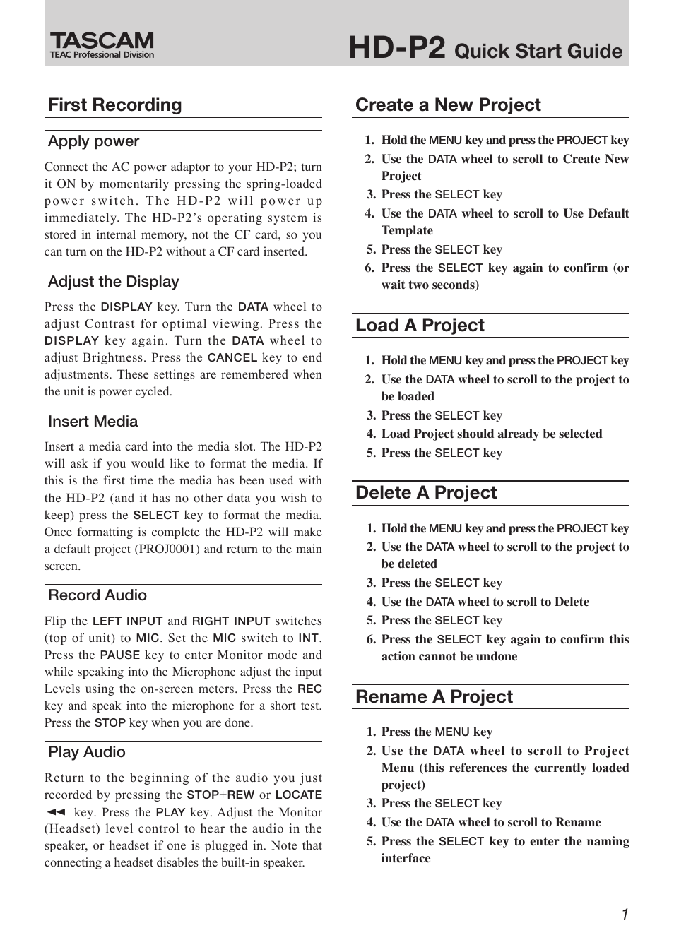 Teac HD-P2 Quick Start User Manual | 4 pages