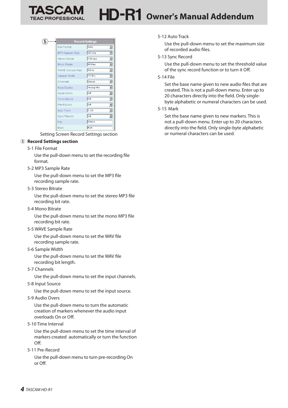 Hd-r1, Owner's manual addendum | Teac HD-R1 Addendum User Manual | Page 4 / 8