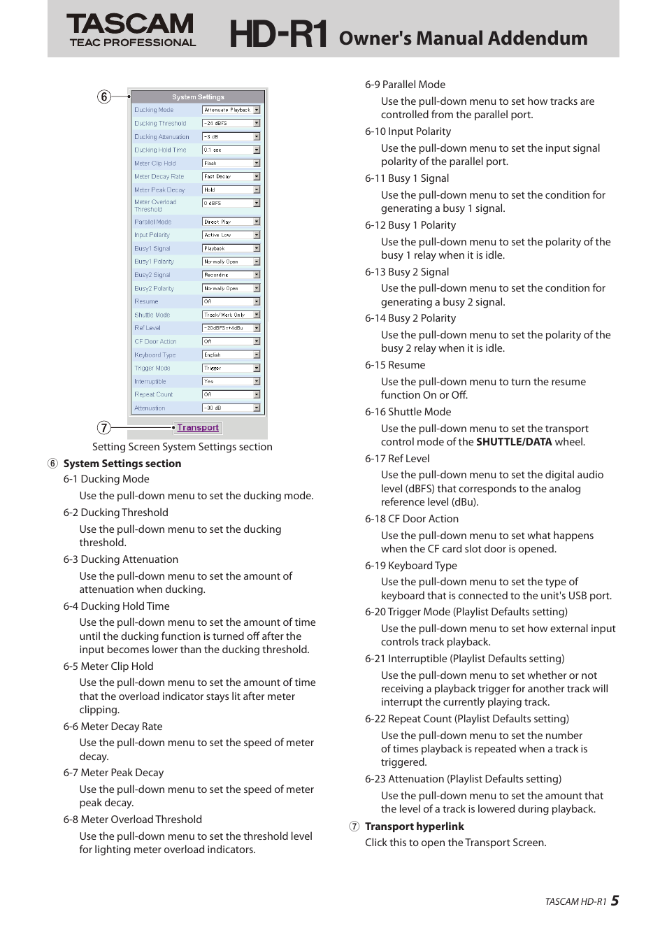 Hd-r1, Owner's manual addendum | Teac HD-R1 Addendum User Manual | Page 5 / 8