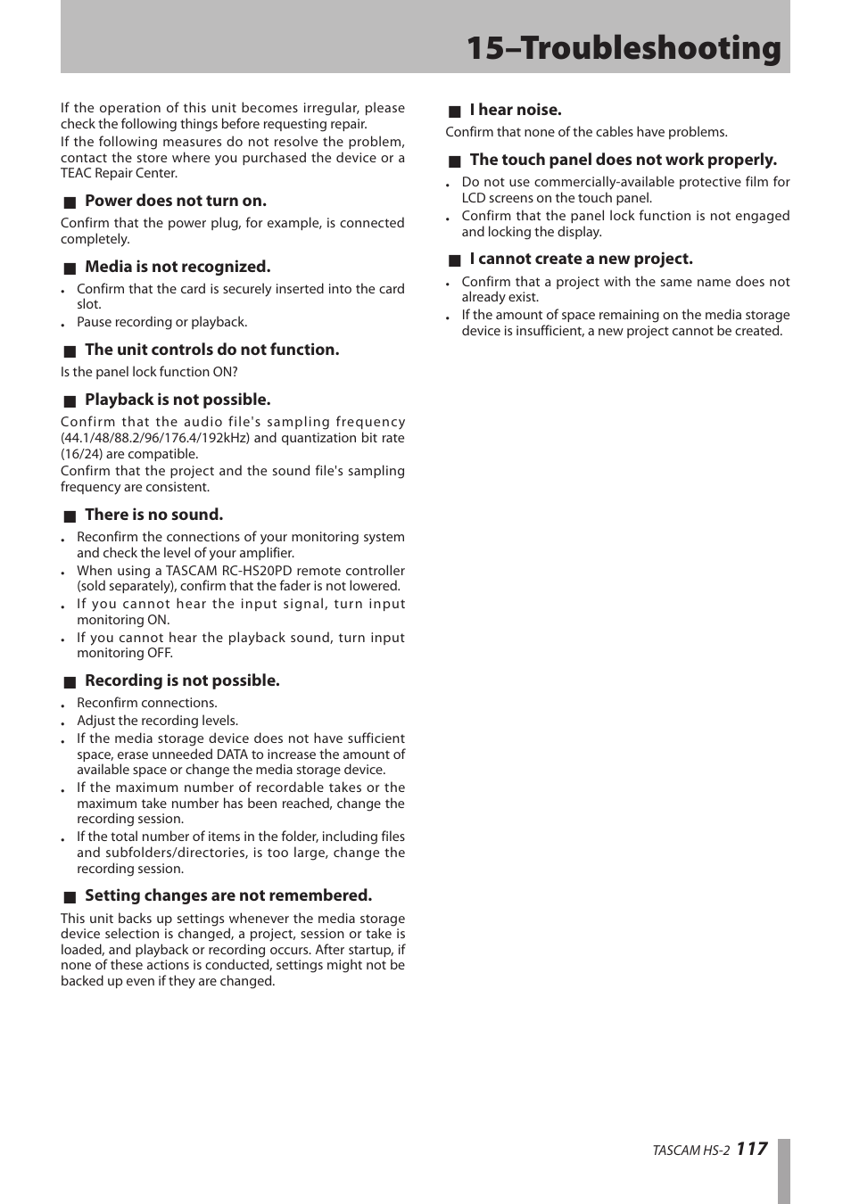 15–troubleshooting | Teac HS-2 User Manual | Page 117 / 132