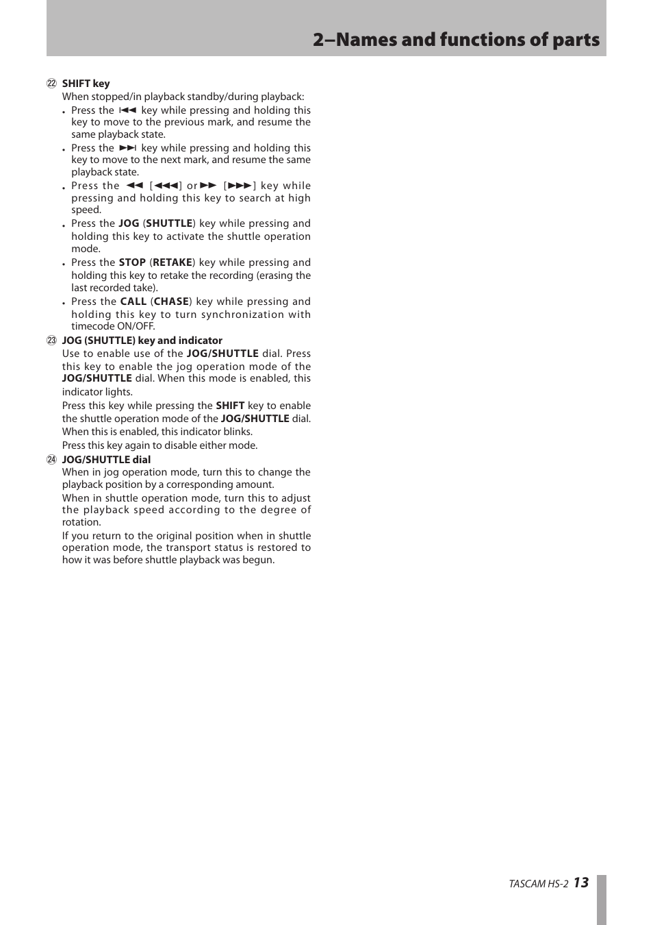 2−names and functions of parts | Teac HS-2 User Manual | Page 13 / 132