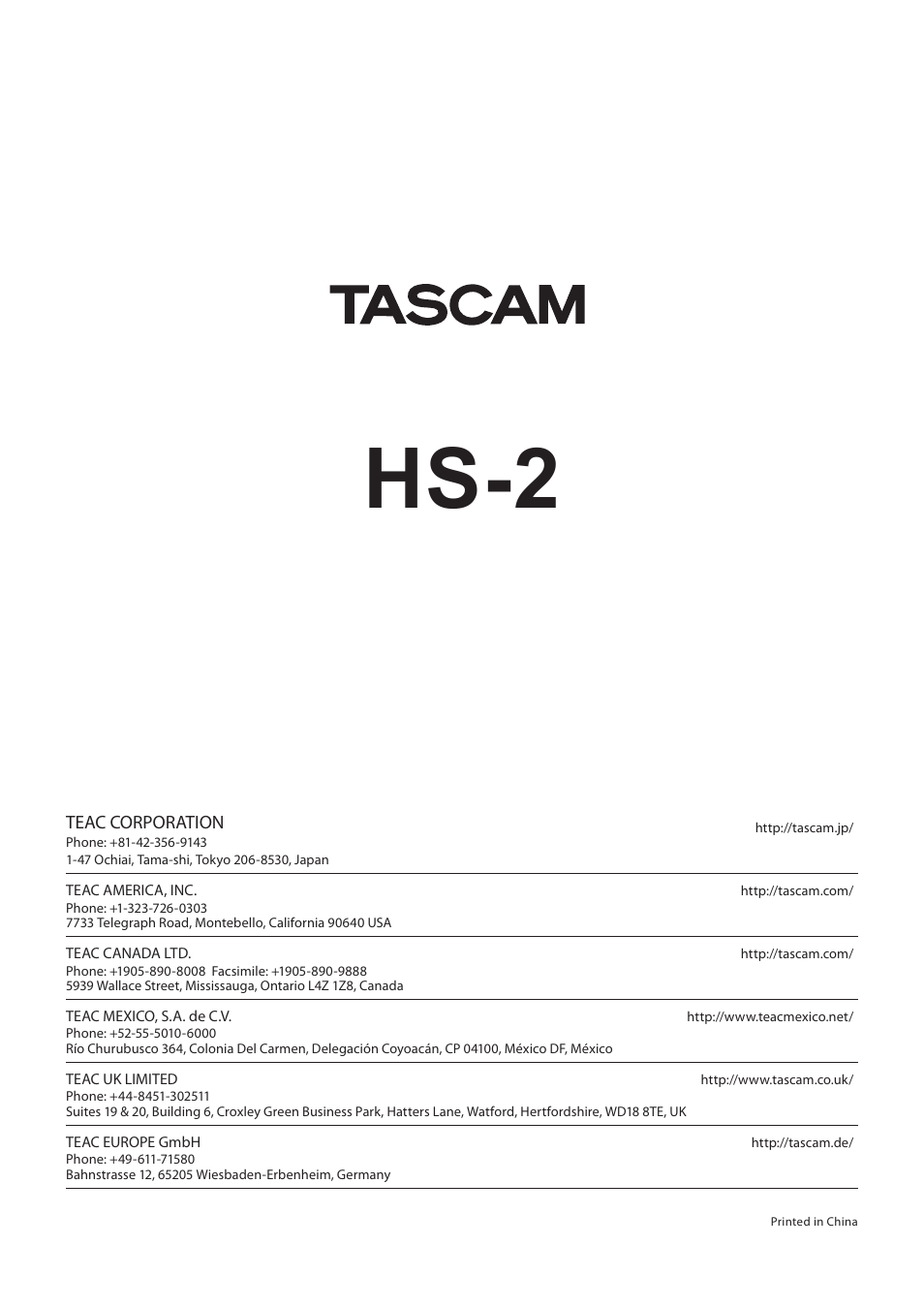 Hs-2 | Teac HS-2 User Manual | Page 132 / 132