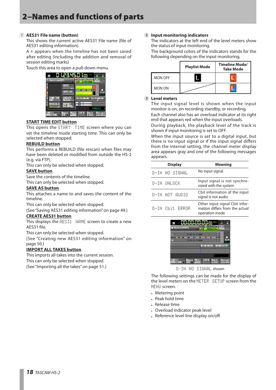 2−names and functions of parts | Teac HS-2 User Manual | Page 18 / 132