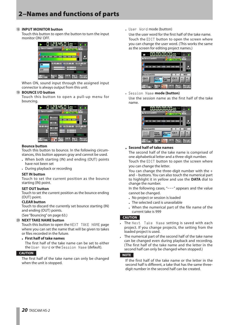 2−names and functions of parts | Teac HS-2 User Manual | Page 20 / 132