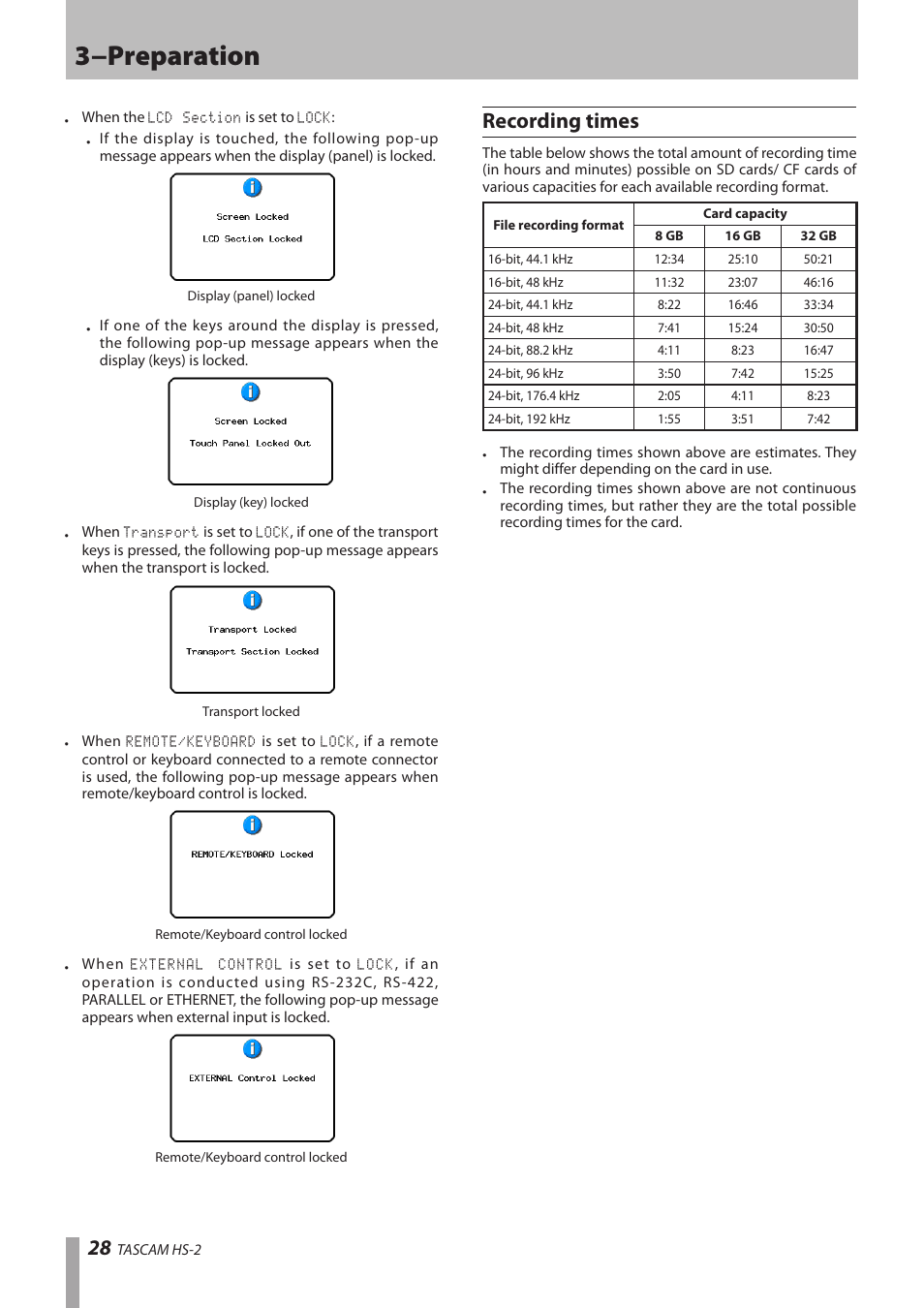 Recording times, 3−preparation | Teac HS-2 User Manual | Page 28 / 132