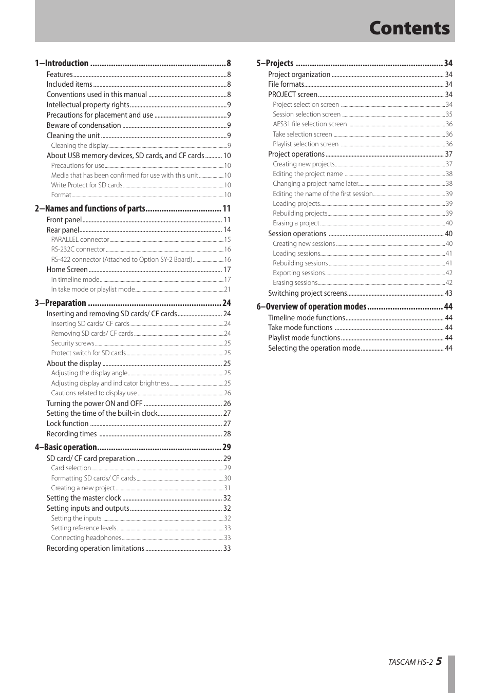 Teac HS-2 User Manual | Page 5 / 132