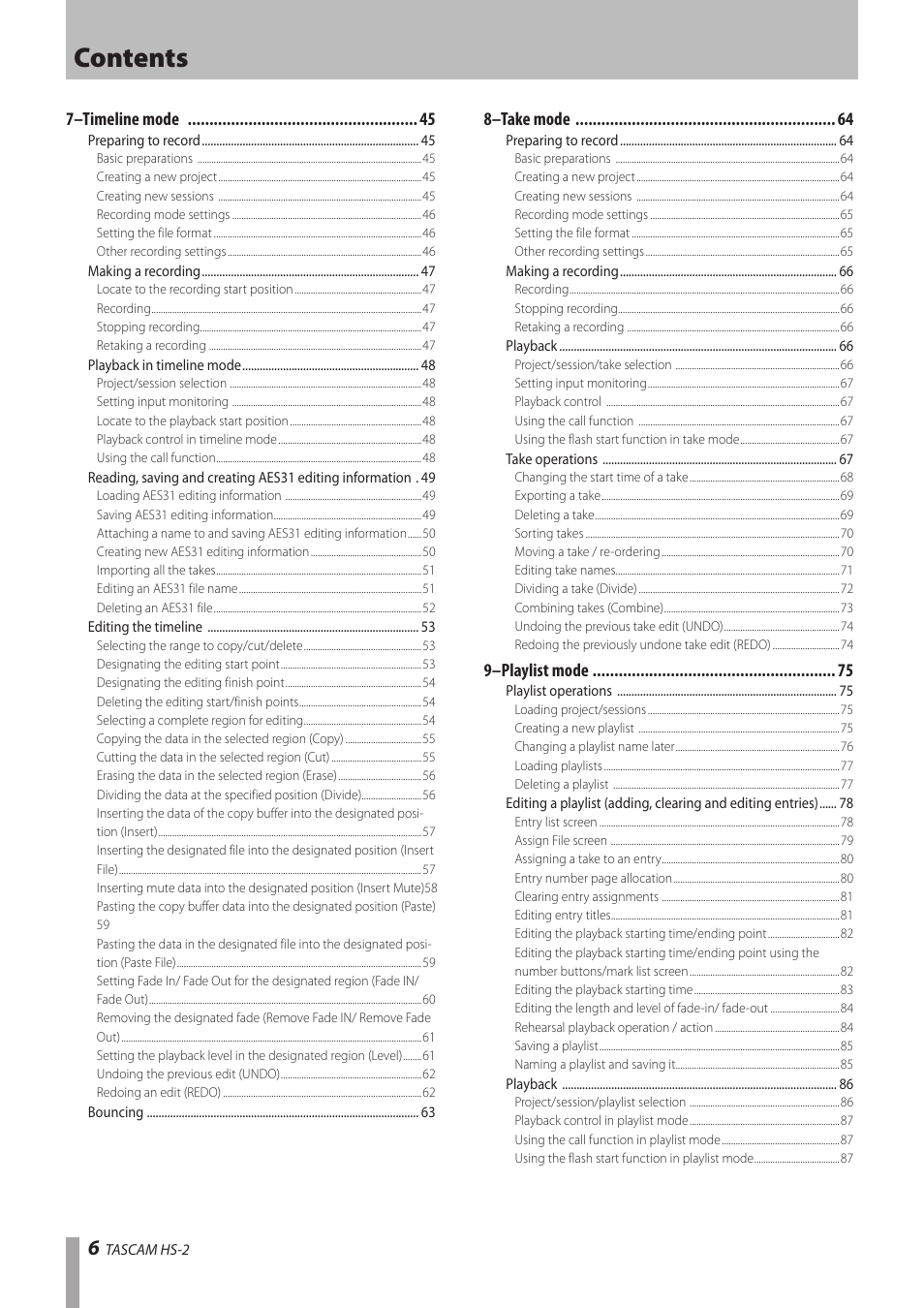 Teac HS-2 User Manual | Page 6 / 132