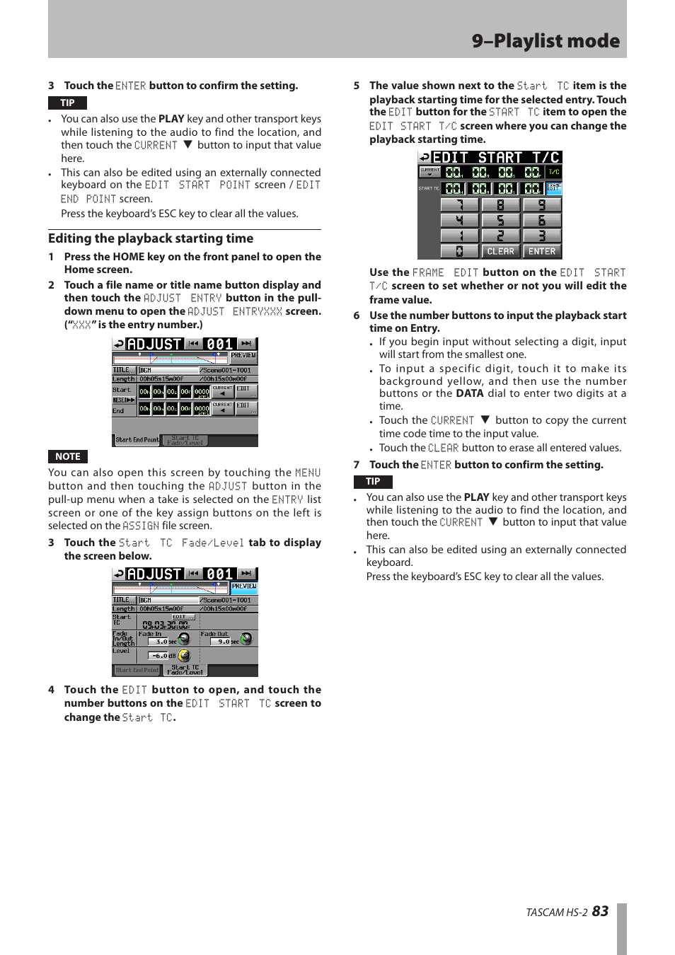 Editing the playback starting time, 9–playlist mode | Teac HS-2 User Manual | Page 83 / 132