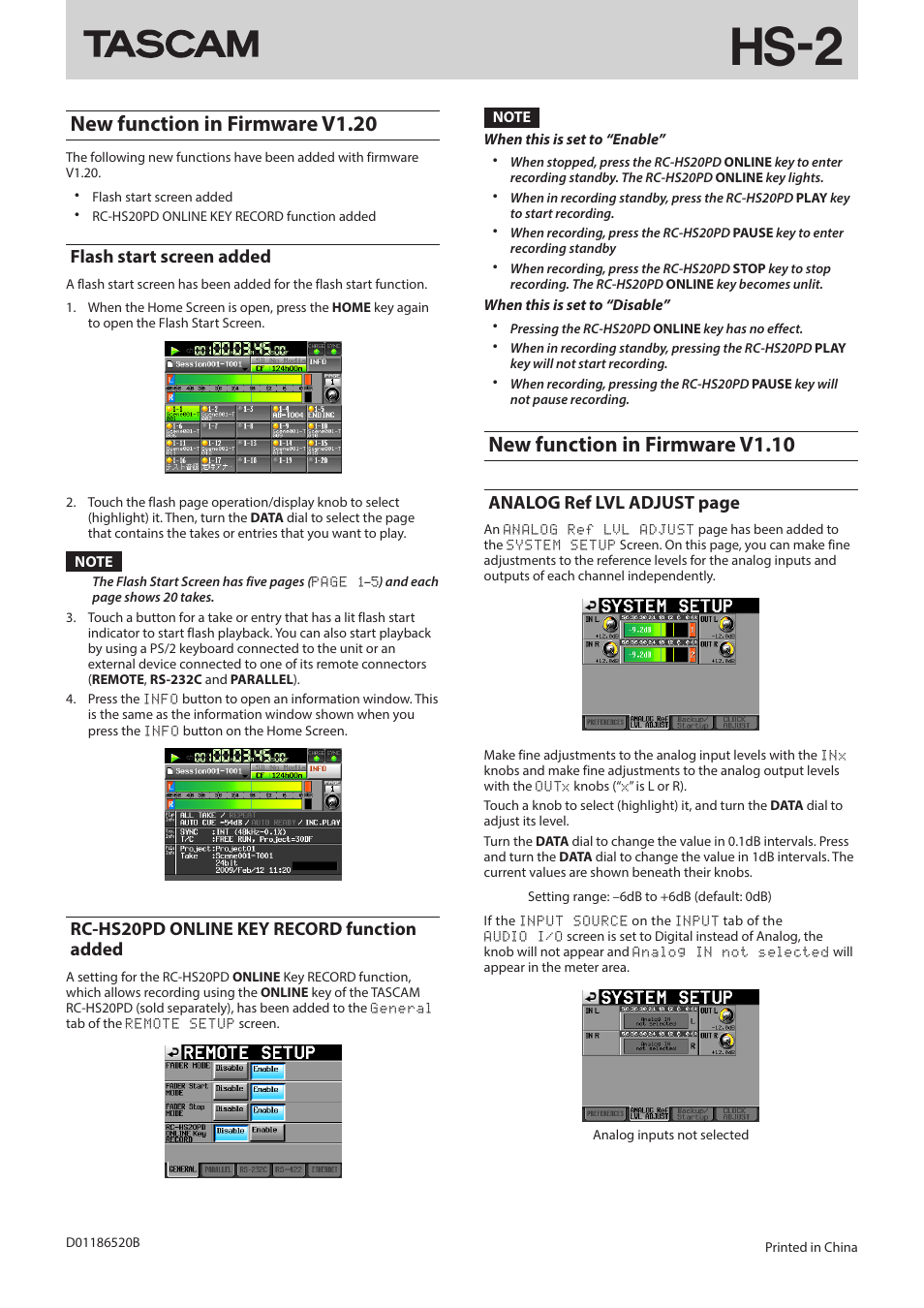 Teac HS-2 Addendum User Manual | 1 page