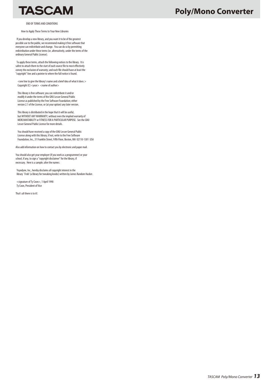 Poly/mono converter | Teac HS-8 Software Manual User Manual | Page 13 / 13