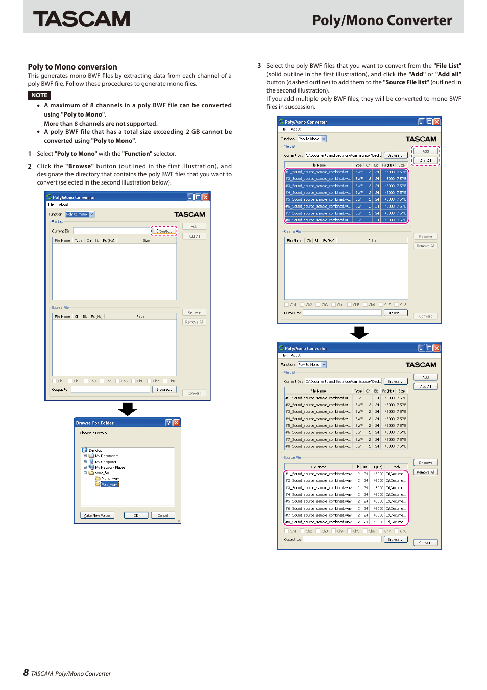 Poly to mono conversion, Poly/mono converter | Teac HS-8 Software Manual User Manual | Page 8 / 13