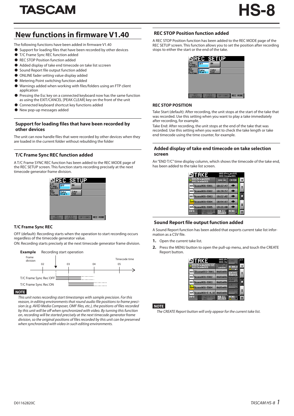 Teac HS-8 Firmware V1.40 User Manual | 8 pages