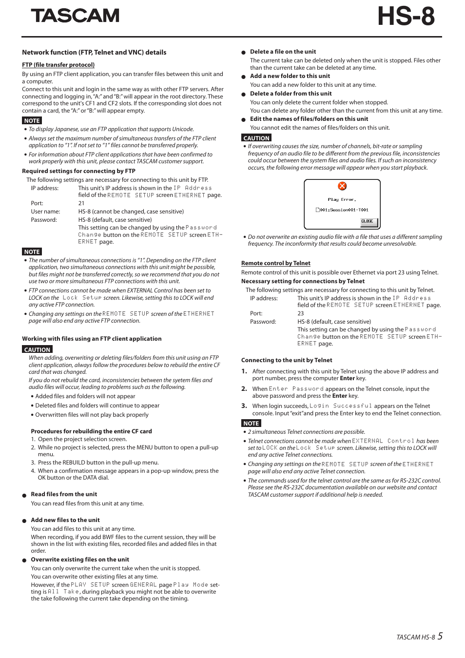 Hs-8 | Teac HS-8 Firmware V1.40 User Manual | Page 5 / 8