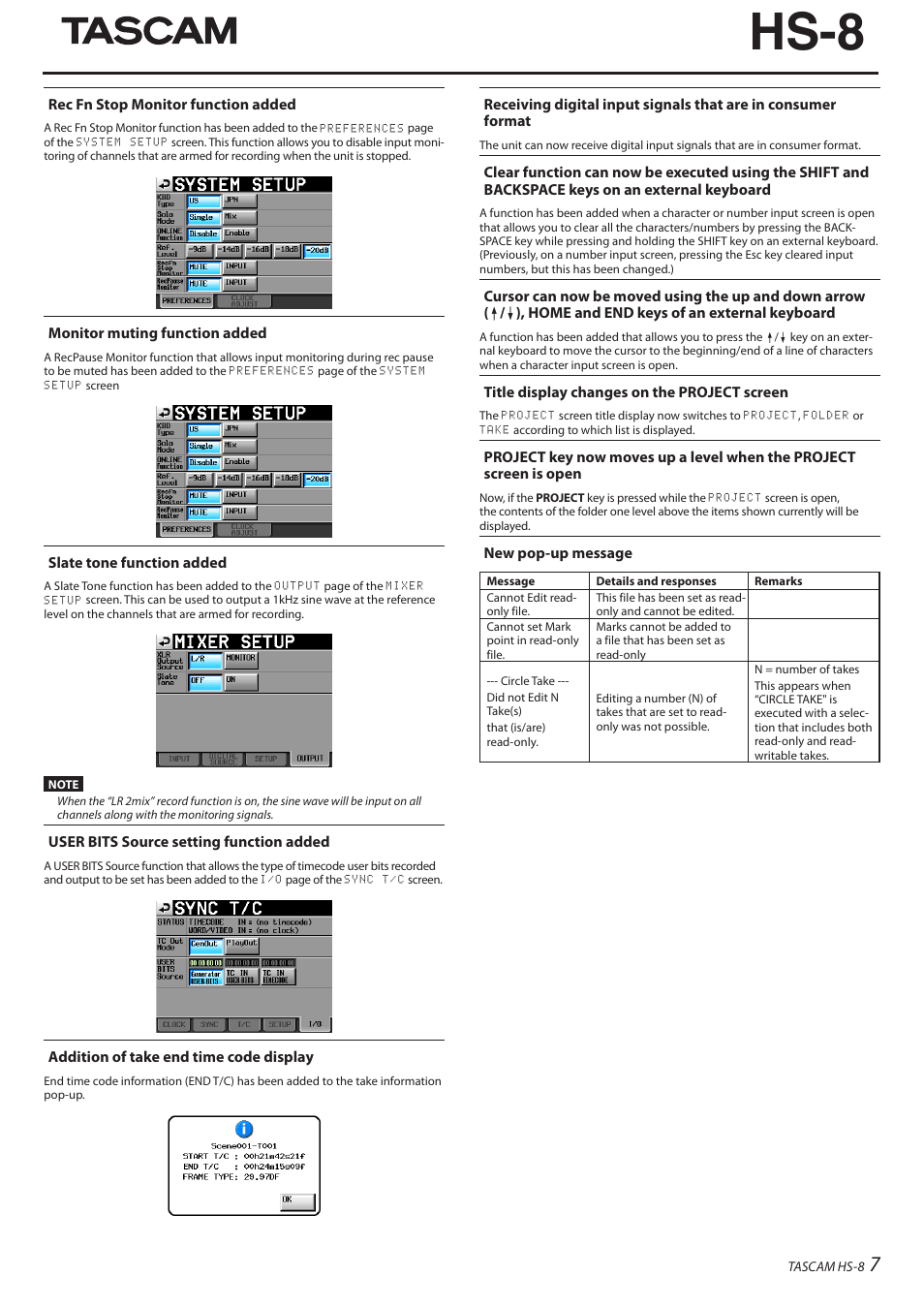 Hs-8 | Teac HS-8 Firmware V1.40 User Manual | Page 7 / 8
