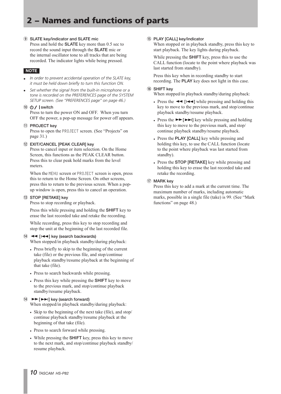 2 − names and functions of parts | Teac HS-P82 User Manual | Page 10 / 64