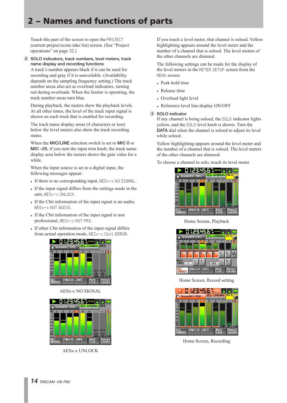 2 − names and functions of parts | Teac HS-P82 User Manual | Page 14 / 64