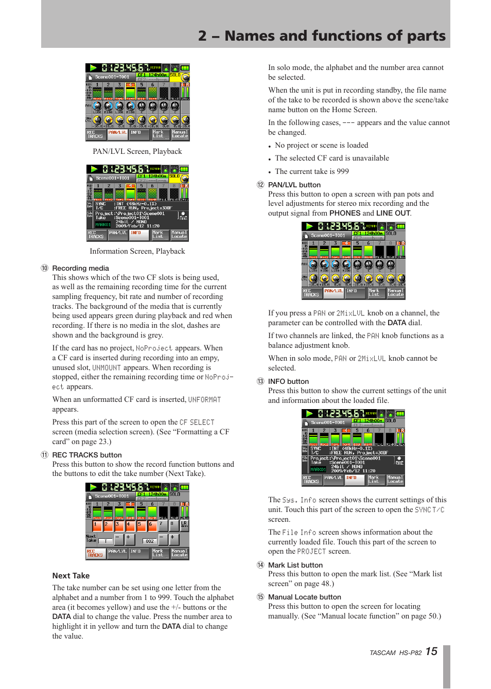 2 − names and functions of parts | Teac HS-P82 User Manual | Page 15 / 64