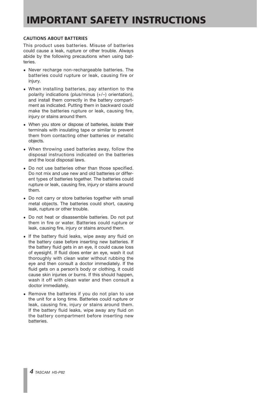 Important safety instructions | Teac HS-P82 User Manual | Page 4 / 64