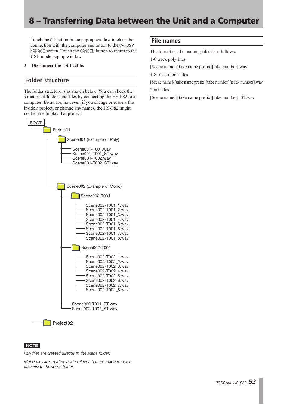 Folder structure, File names, Folder structure file names | Teac HS-P82 User Manual | Page 53 / 64