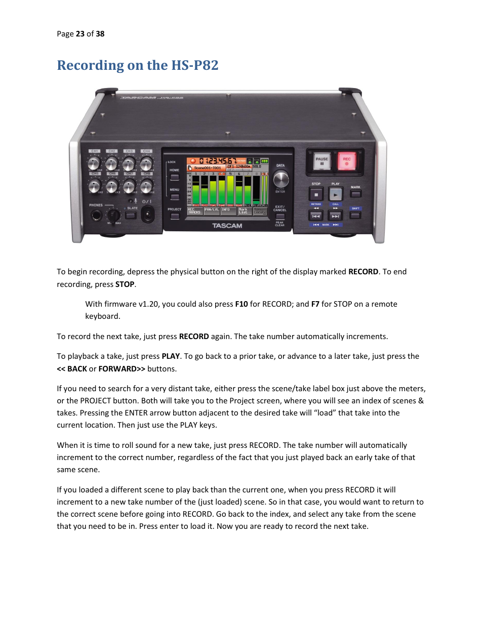 Recording on the hs-p82 | Teac HS-P82 Quick Start Guide User Manual | Page 23 / 38