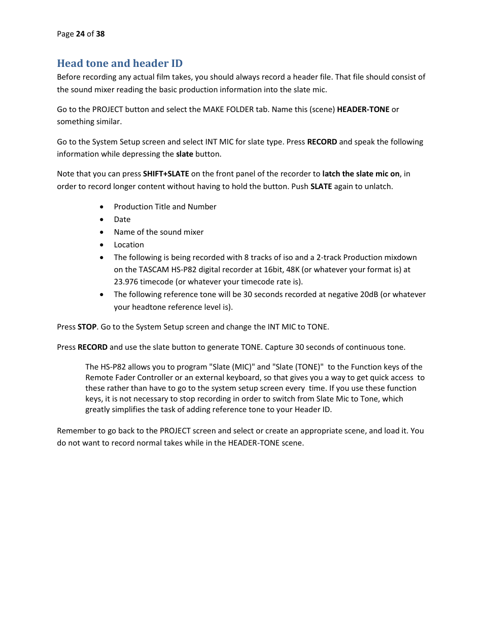 Head tone and header id | Teac HS-P82 Quick Start Guide User Manual | Page 24 / 38