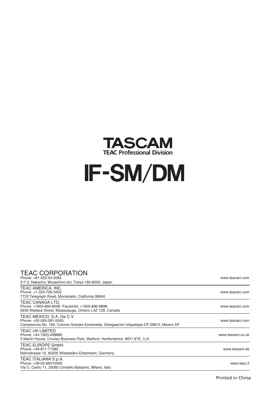 If-sm/dm, Teac corporation | Teac IF-SM/DM User Manual | Page 19 / 19