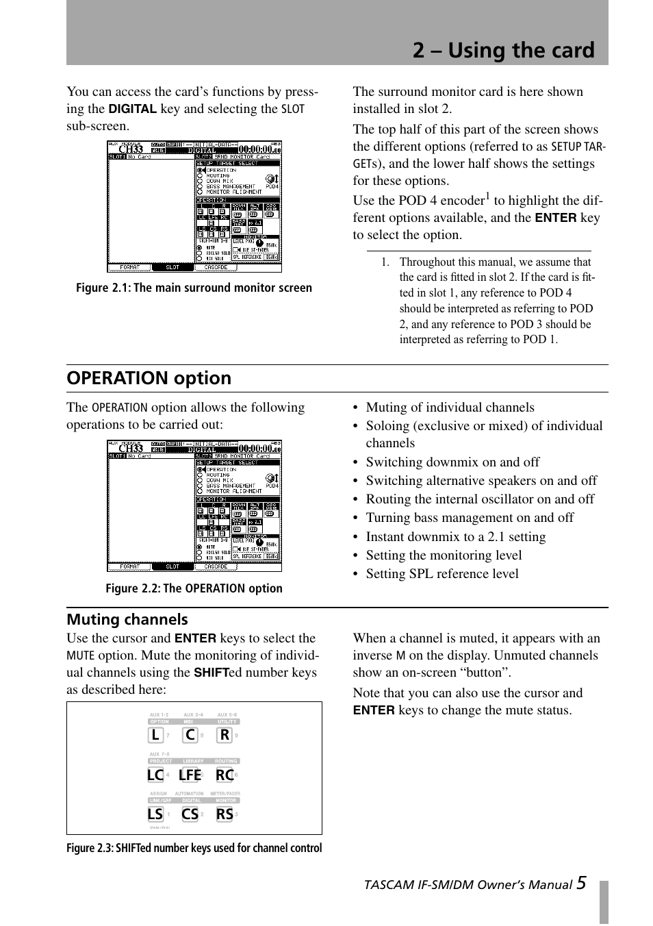 2 – using the card, Operation option, Muting channels | Teac IF-SM/DM User Manual | Page 5 / 19