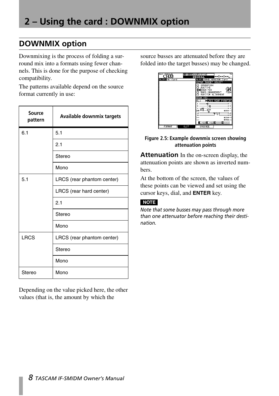 Downmix option, 2 – using the card : downmix option | Teac IF-SM/DM User Manual | Page 8 / 19