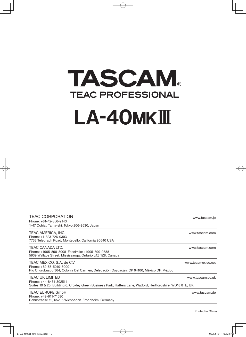 La-40 | Teac LA-40MKIII User Manual | Page 16 / 16