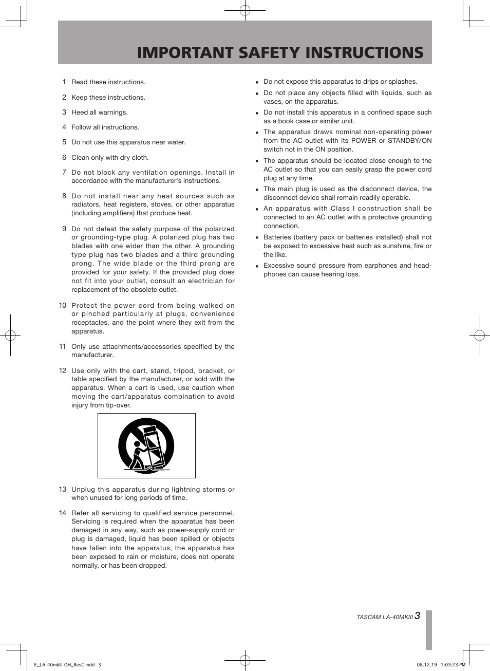 Important safety instructions | Teac LA-40MKIII User Manual | Page 3 / 16