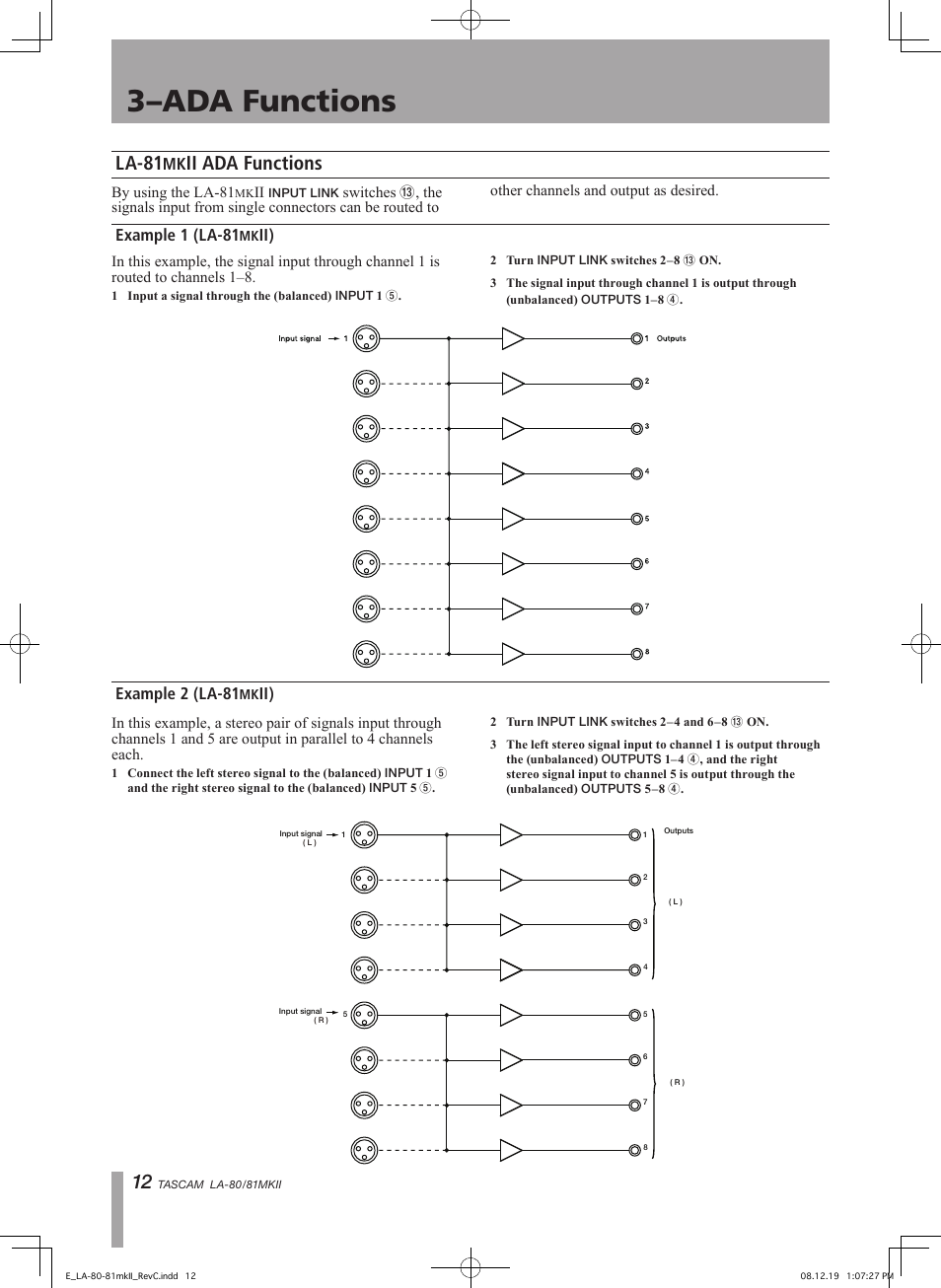 3–ada functions, La-81, Ii ada functions | Example 1 (la-81, Ii) example 2 (la-81 | Teac LA-80MKII User Manual | Page 12 / 16