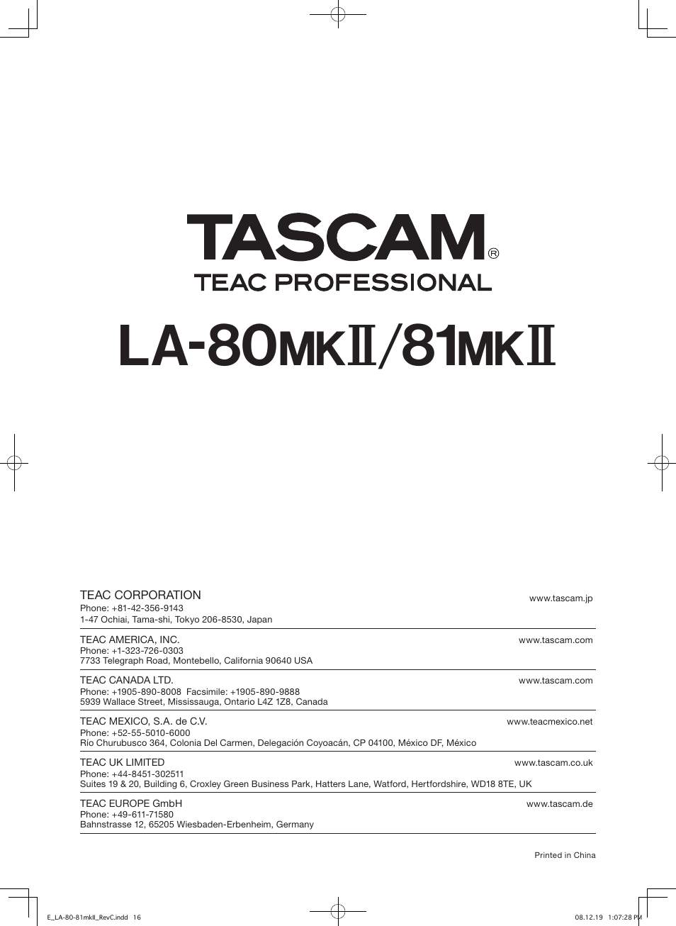 La-80@#/81 | Teac LA-80MKII User Manual | Page 16 / 16