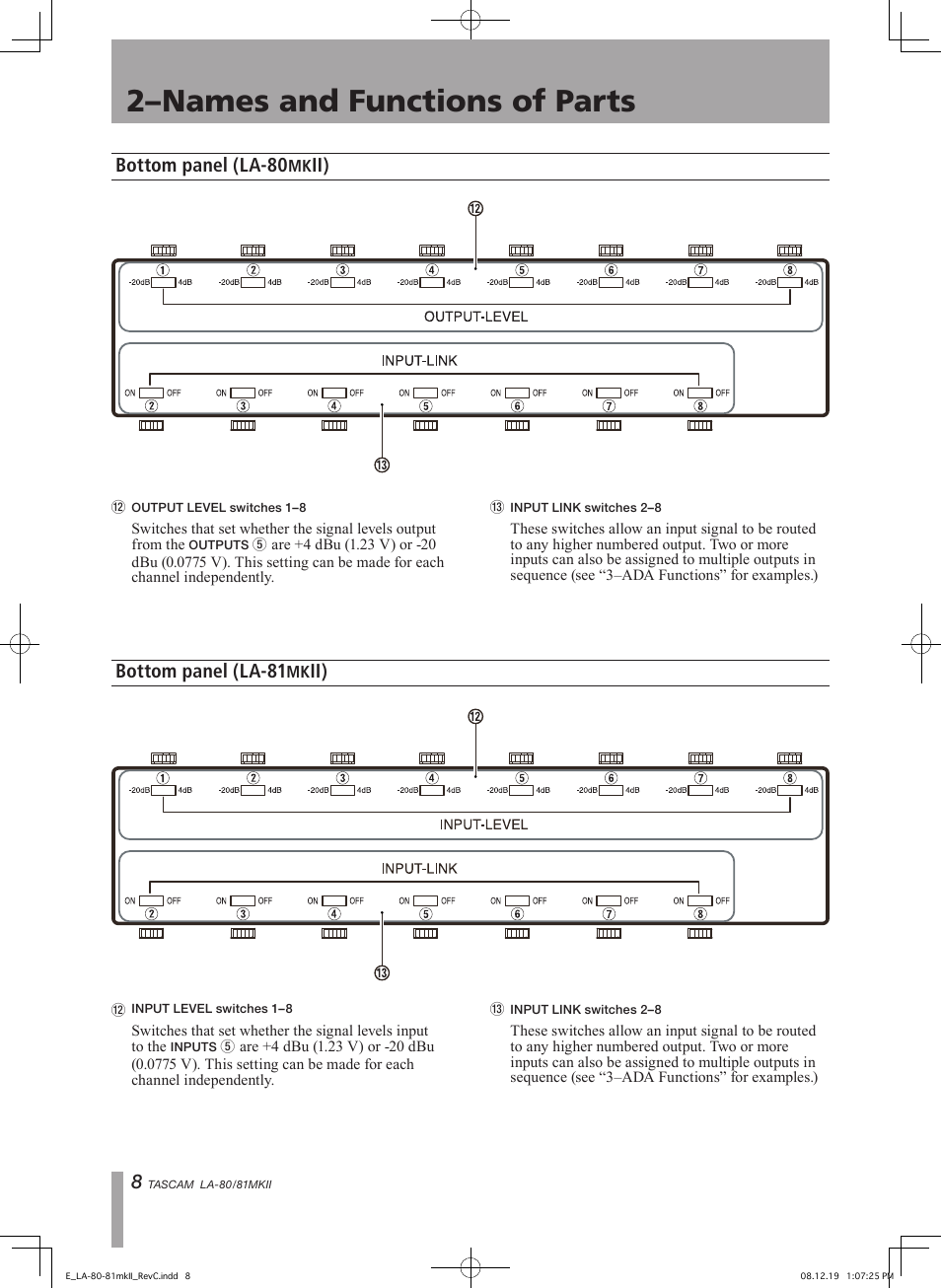 2–names and functions of parts, Bottom panel (la-80, Ii) bottom panel (la-81 | Teac LA-80MKII User Manual | Page 8 / 16