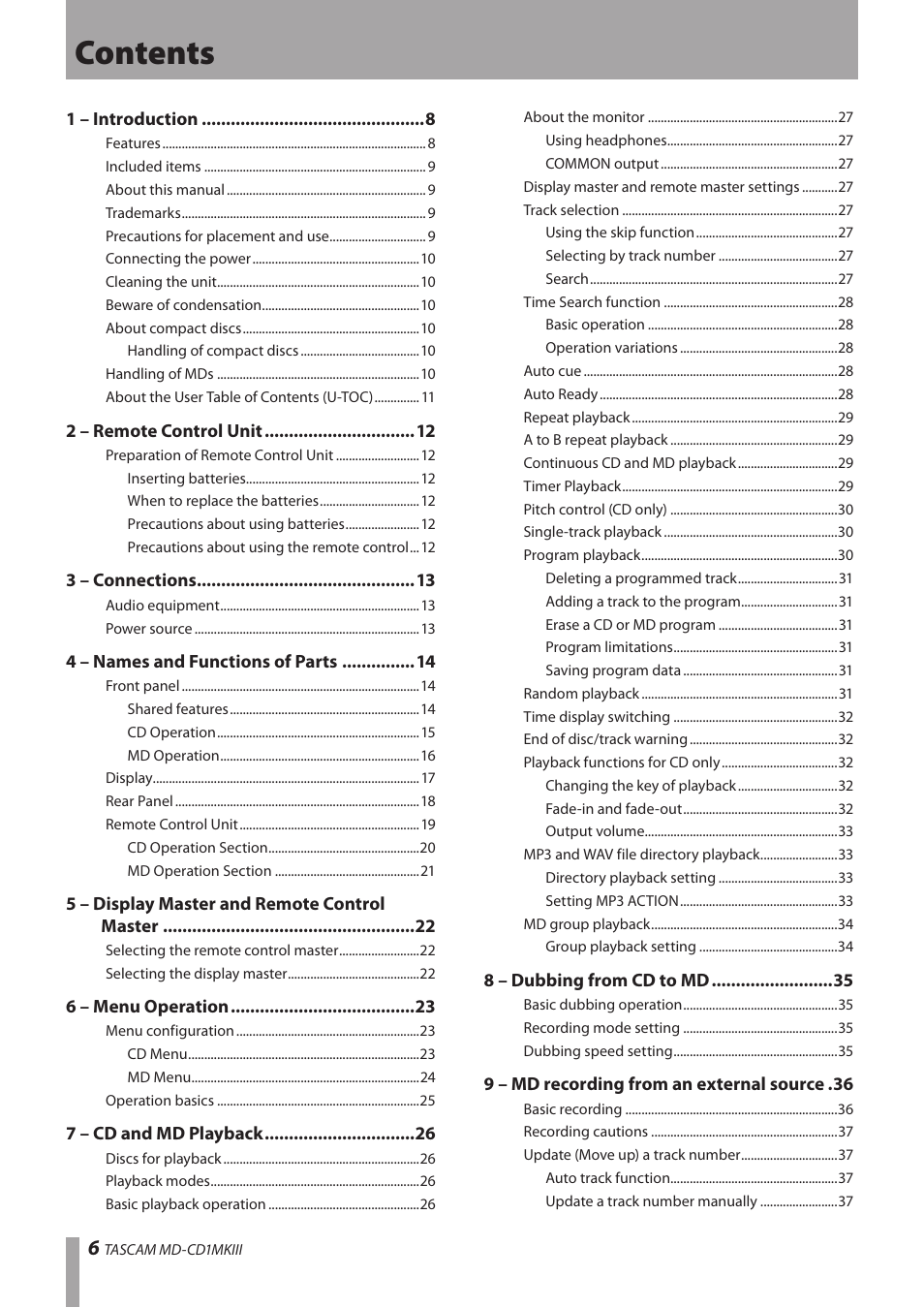 Teac MD-CD1MKIII User Manual | Page 6 / 56