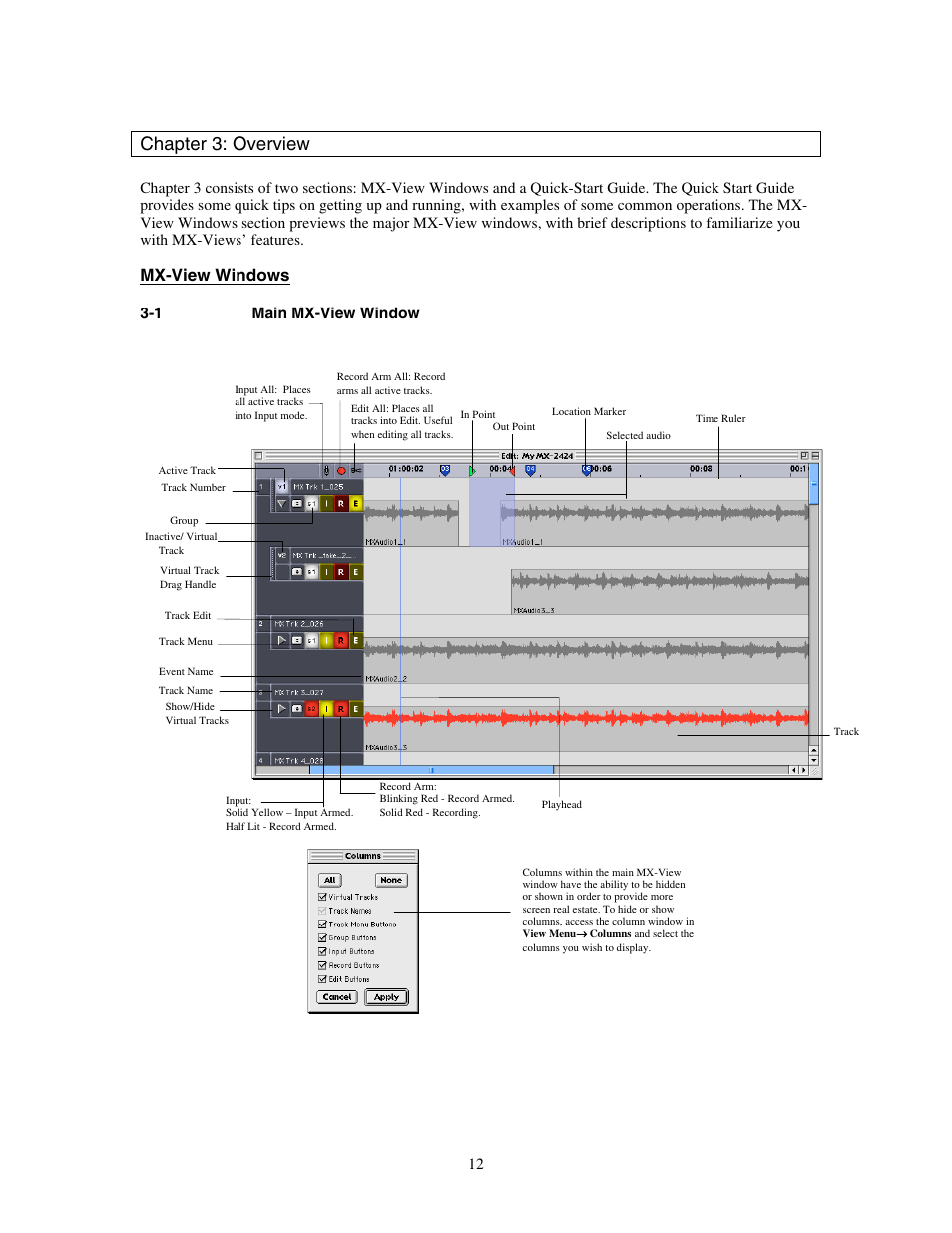 Chapter 3: overview, Main mx-view window, Mx-view windows | Teac MX-View Version 1.0b1 User Manual | Page 12 / 92