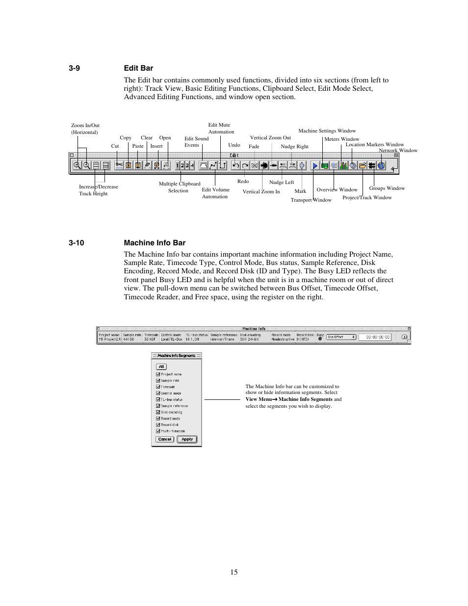 Edit bar, Machine info bar | Teac MX-View Version 1.0b1 User Manual | Page 15 / 92