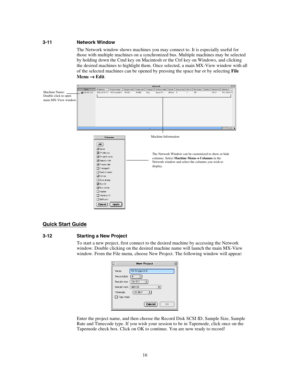 Network window, Starting a new project | Teac MX-View Version 1.0b1 User Manual | Page 16 / 92