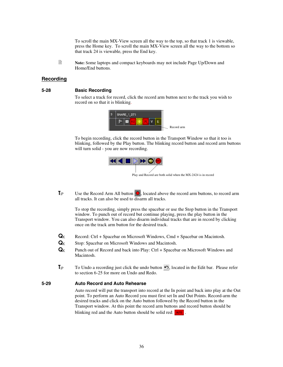 Basic recording, Auto record and auto rehearse | Teac MX-View Version 1.0b1 User Manual | Page 36 / 92