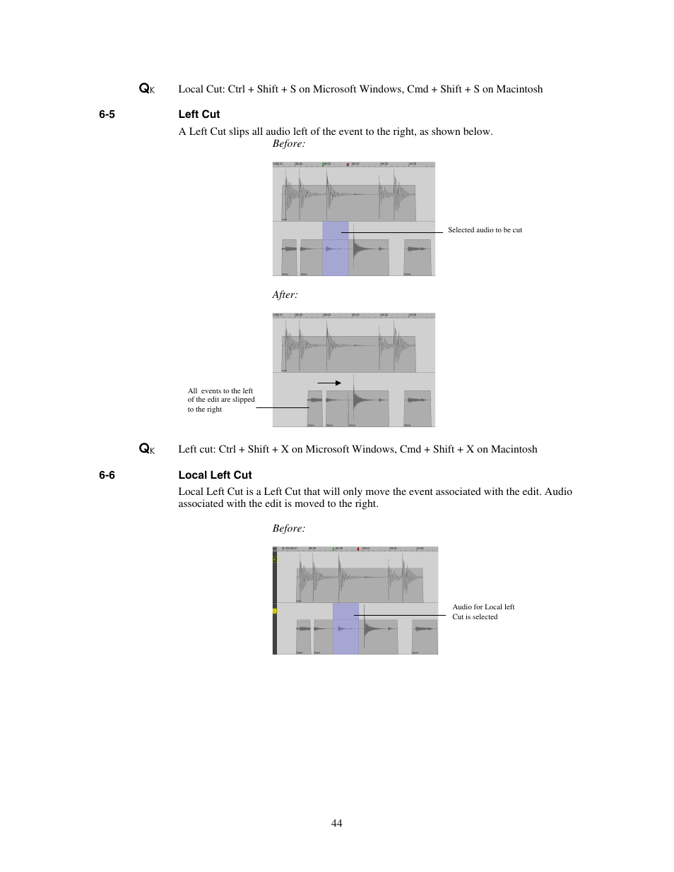 Left cut, Local left cut | Teac MX-View Version 1.0b1 User Manual | Page 44 / 92