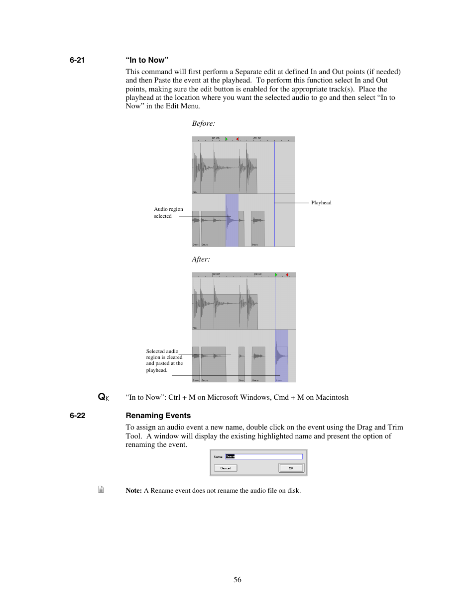 In to now, Renaming events | Teac MX-View Version 1.0b1 User Manual | Page 56 / 92