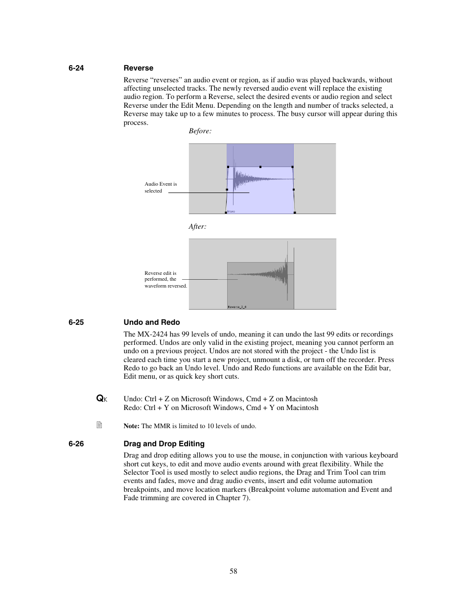 Reverse, Undo and redo, Drag and drop editing | Teac MX-View Version 1.0b1 User Manual | Page 58 / 92